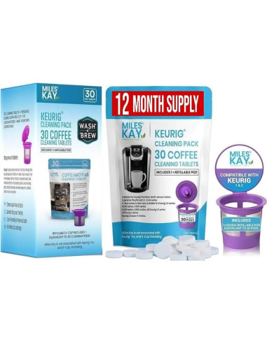 Paquete de 30 tabletas de limpieza Miles Kay + K Cup reutilizable