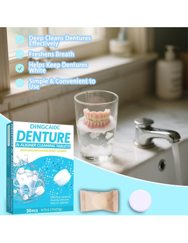 Tabletas de Limpieza Sifuland para Dentaduras y Retenedores - 30 Unidades