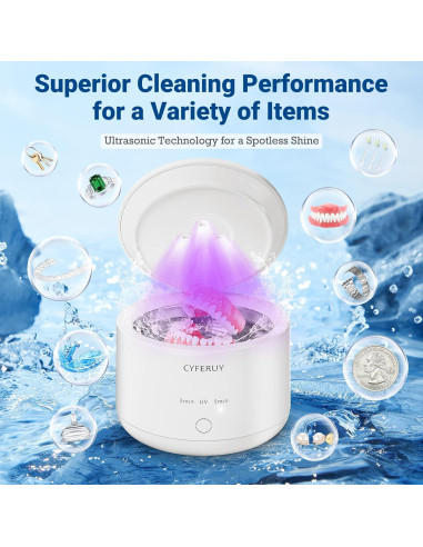 Limpiador Ultrasónico CYFERUY 45kHz 160ML para Dentaduras y Joyería