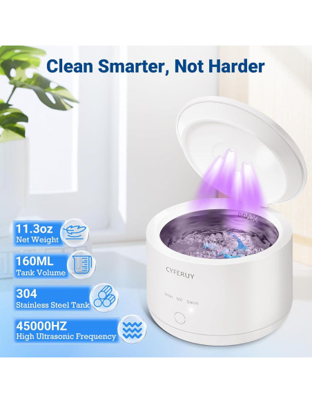 Limpiador Ultrasónico CYFERUY 45kHz 160ML para Dentaduras y Joyería