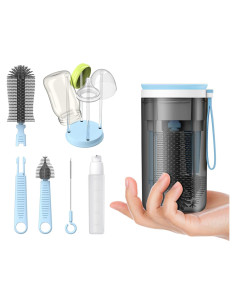 Cepillo de Botellas VOGOGE 3-en-1 con Soporte Secado Azul