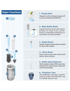 Juego de cepillos para biberones YOTIME, portátil y completo 2