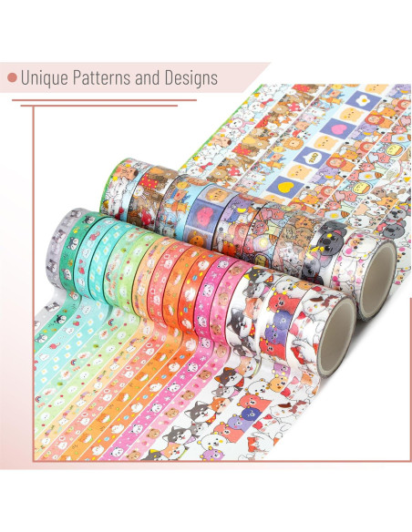 Cinta Washi Decorativa Mr. Pen - 24 Rollos 3m con Foil Dorado