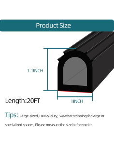Tira de Sello de Goma EPDM Tintvent 20 Pies Negro 1" 2