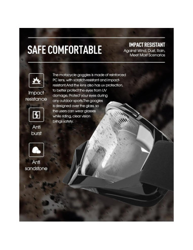 Gafas de Motocross Beyisi con Lentes UV400 y Ajuste Cómodo