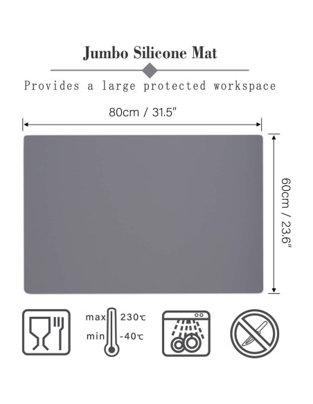 Alfombrilla de Silicona Gartful 80x60cm Gris Oscuro Antiadherente