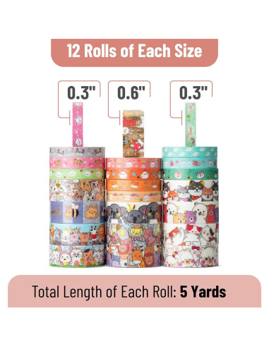 Cinta Washi Decorativa Mr. Pen - 24 Rollos 3m con Foil Dorado