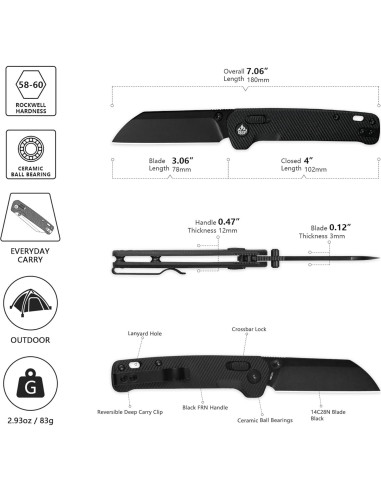 Cuchillo de bolsillo QSP Penguin Glyde, hoja 7.77 cm, negro