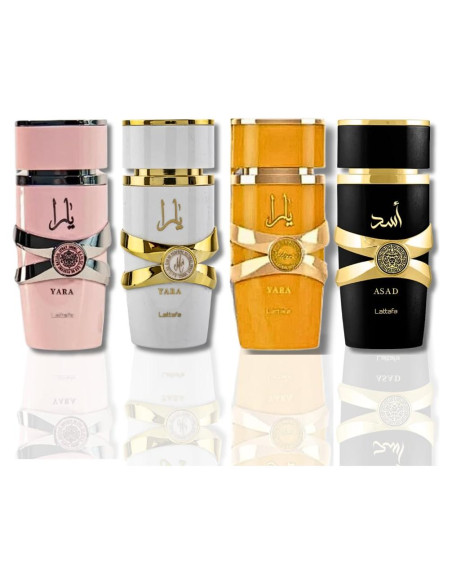 Set de Regalo 4 Fragancias Lattafa: Yara, Yara Moi, Yara Tous, Asad