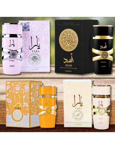 Set de Regalo 4 Fragancias Lattafa: Yara, Yara Moi, Yara Tous, Asad