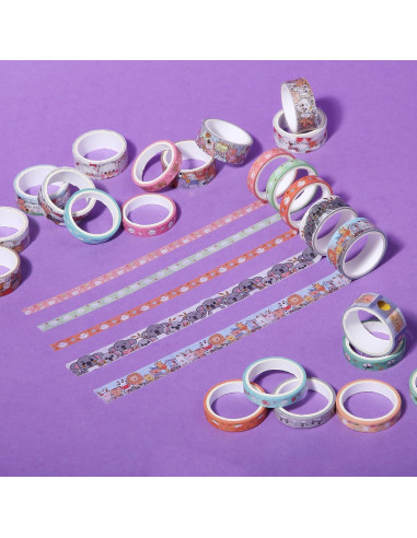 Cinta Washi Decorativa Mr. Pen - 24 Rollos 3m con Foil Dorado