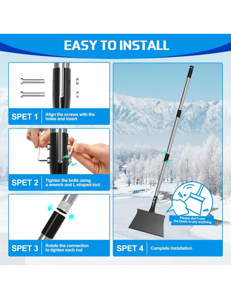 Pala de Nieve EOMEOH 27.94 cm con Mango Ajustable 134.62 cm