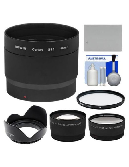 Adaptador de Conversión Bower LA-DC58L + Lentes y Kit para Canon G15/G16