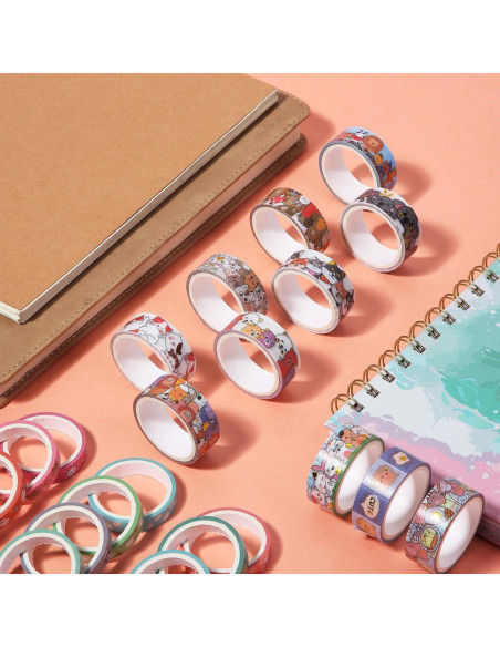 Cinta Washi Decorativa Mr. Pen - 24 Rollos 3m con Foil Dorado
