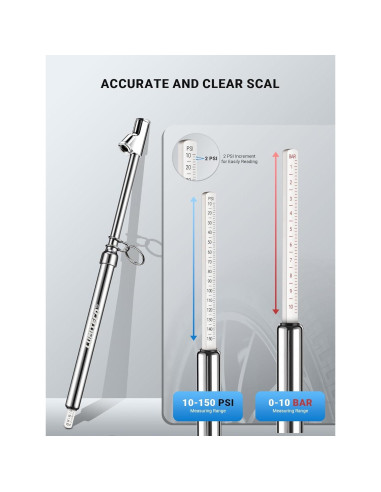 Medidor de Presión de Neumáticos LUMITECO Doble Cabeza 10-150 PSI