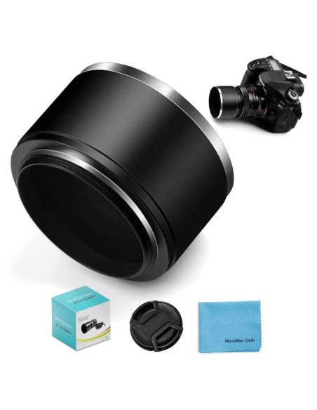 Capucha de Lente de Metal 58mm + Tapa de Lente 62mm + Paño