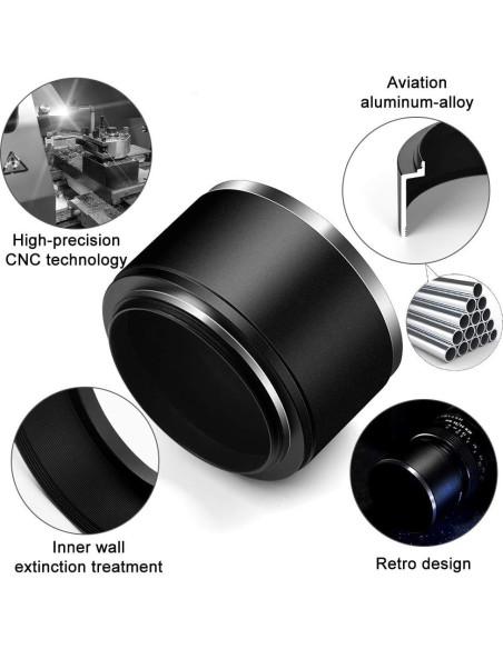 Capucha de Lente de Metal 58mm + Tapa de Lente 62mm + Paño