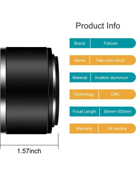 Capucha de Lente de Metal 58mm + Tapa de Lente 62mm + Paño