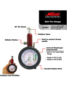 Medidor de Presión de Neumáticos Milton S-934 con Profundidad 2