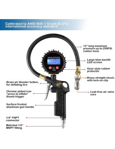 Medidor Digital de Inflador de Neumáticos CZC AUTO 250 PSI 2