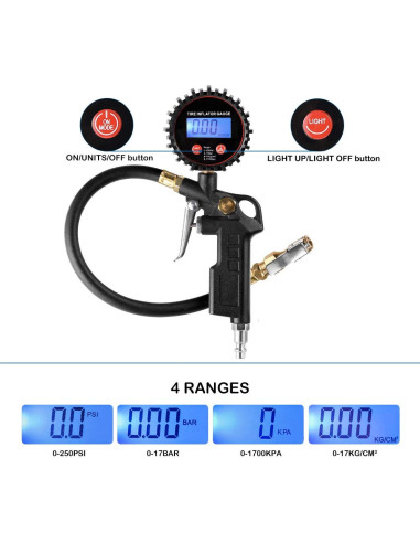 Medidor Digital de Inflador de Neumáticos CZC AUTO 250 PSI