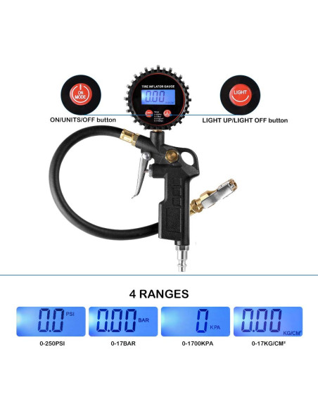 Medidor Digital de Inflador de Neumáticos CZC AUTO 250 PSI