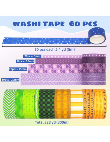 Juego de 60 Rollos de Cinta Washi KOVANO - Decorativa 300m