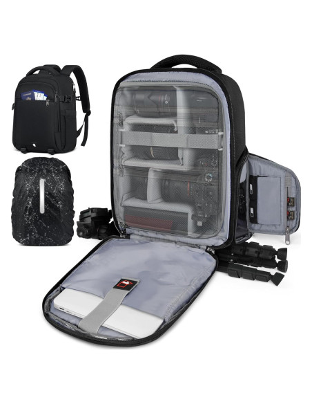 Mochila para cámara RAINSMORE Mediana Negra con protección impermeable