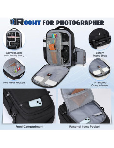 Mochila para cámara RAINSMORE Mediana Negra con protección impermeable 2