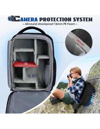 Mochila para cámara RAINSMORE Mediana Negra con protección impermeable