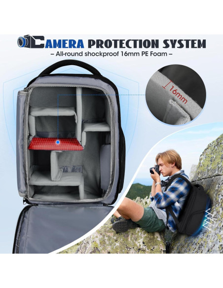 Mochila para cámara RAINSMORE Mediana Negra con protección impermeable