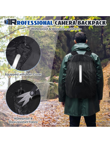 Mochila para cámara RAINSMORE Mediana Negra con protección impermeable