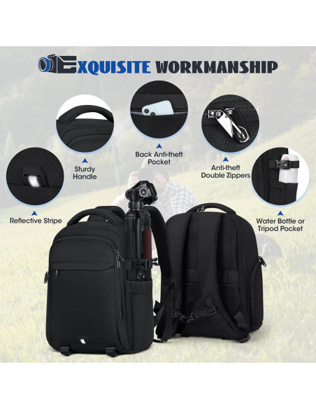 Mochila para cámara RAINSMORE Mediana Negra con protección impermeable