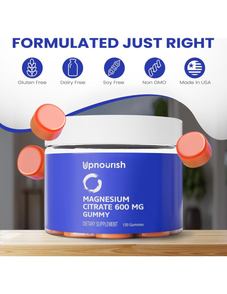 Gomitas de Magnesio UpNourish 600mg Veganas 120 Unidades