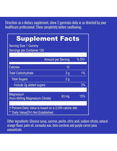 Gomitas de Magnesio UpNourish 600mg Veganas 120 Unidades