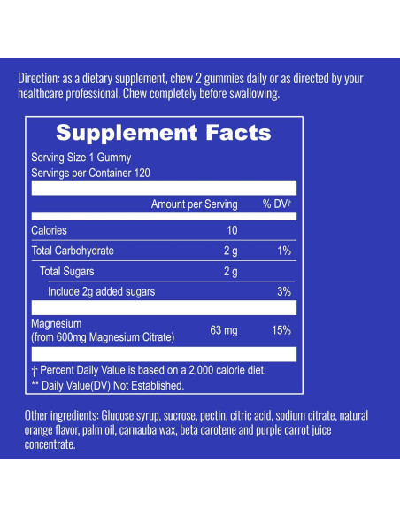 Gomitas de Magnesio UpNourish 600mg Veganas 120 Unidades
