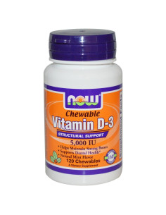 Vitamina D-3 Masticable Now Foods 5000 UI Sabor Menta 120 Unidades