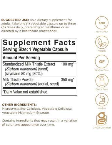 Solgar Cardo Mariano 250 Cápsulas Vegetales Sin Gluten Vegano