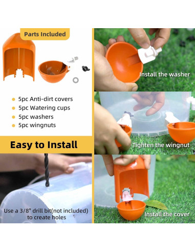 Tazas Automáticas para Beber Agua de Aves de Corral LEWINHOOK - Paquete de 5, 7.37 cm