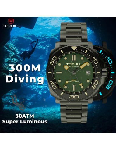 Reloj Automático GMT TOPHILL TL027G Buceo 300M Acero Inoxidable