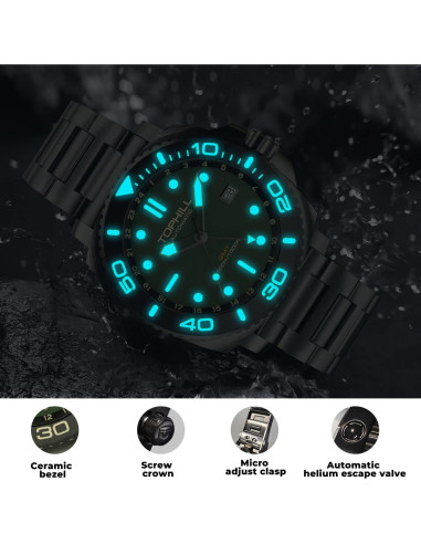 Reloj Automático GMT TOPHILL TL027G Buceo 300M Acero Inoxidable
