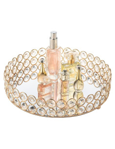 Bandeja de Cristal Dorada Feyarl 25 cm para Maquillaje y Joyería