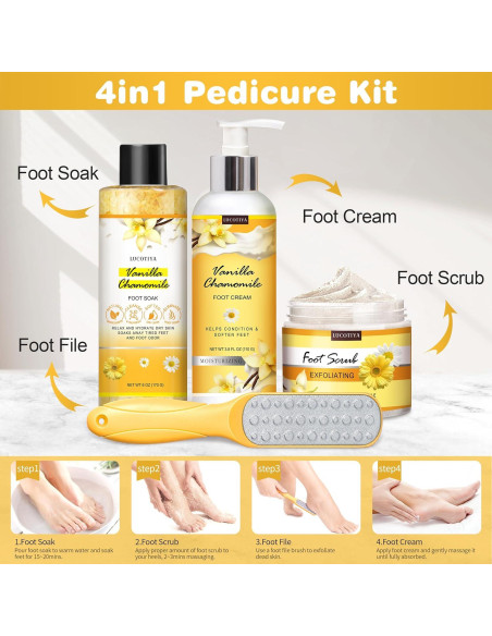 Set de Pedicura LUCOTIYA 4 en 1: Sales, Crema, Lima y Exfoliante