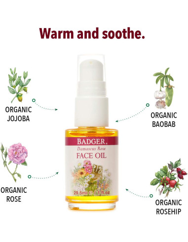 Aceite Facial Badger Rosa 100% Orgánico Hidratante 29.57 ml
