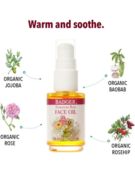 Aceite Facial Badger Rosa 100% Orgánico Hidratante 29.57 ml