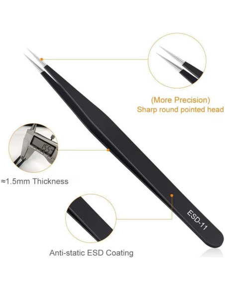 Juego de Pinzas de Precisión Kaverme 6 Piezas Acero Inoxidable