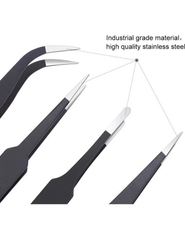 Juego de Pinzas de Precisión Kaverme 6 Piezas Acero Inoxidable