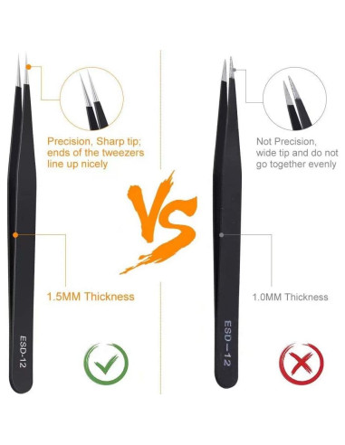 Juego de Pinzas de Precisión Kaverme 6 Piezas Acero Inoxidable