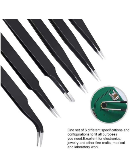 Juego de Pinzas de Precisión Kaverme 6 Piezas Acero Inoxidable