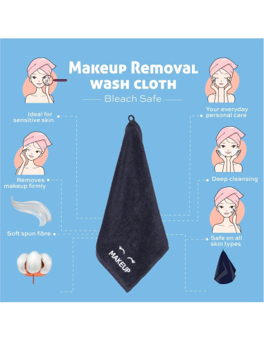 Toallas Negras de Algodón Ultra Suave Blanco Clásico - 12 Unidades 33x33cm